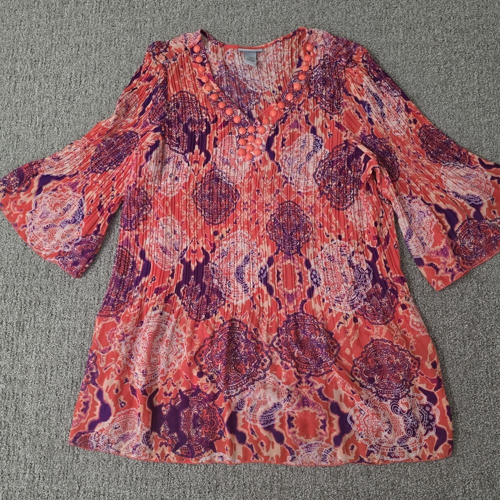 Catherines Pleated Sheer Blouse 1X‎ Studded Jewel Top Plus Size Dressy